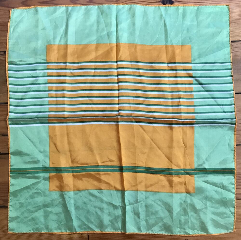 Vtg 60s 70s Japanese Green Orange Modern Stripe Square Head Scarf Wrap Japan
